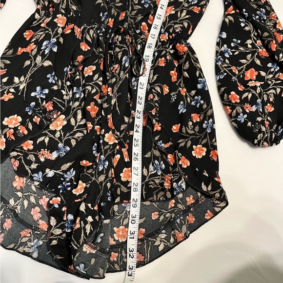 Abercrombie & Fitch Black Floral Split Leg Long Sleeve Cinch Waist Romper - Picture 7 of 10